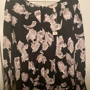 NEW Rebecca Taylor Blouse-Size 10-Black-Purple-Silk-Long Sleeve-Zipper back